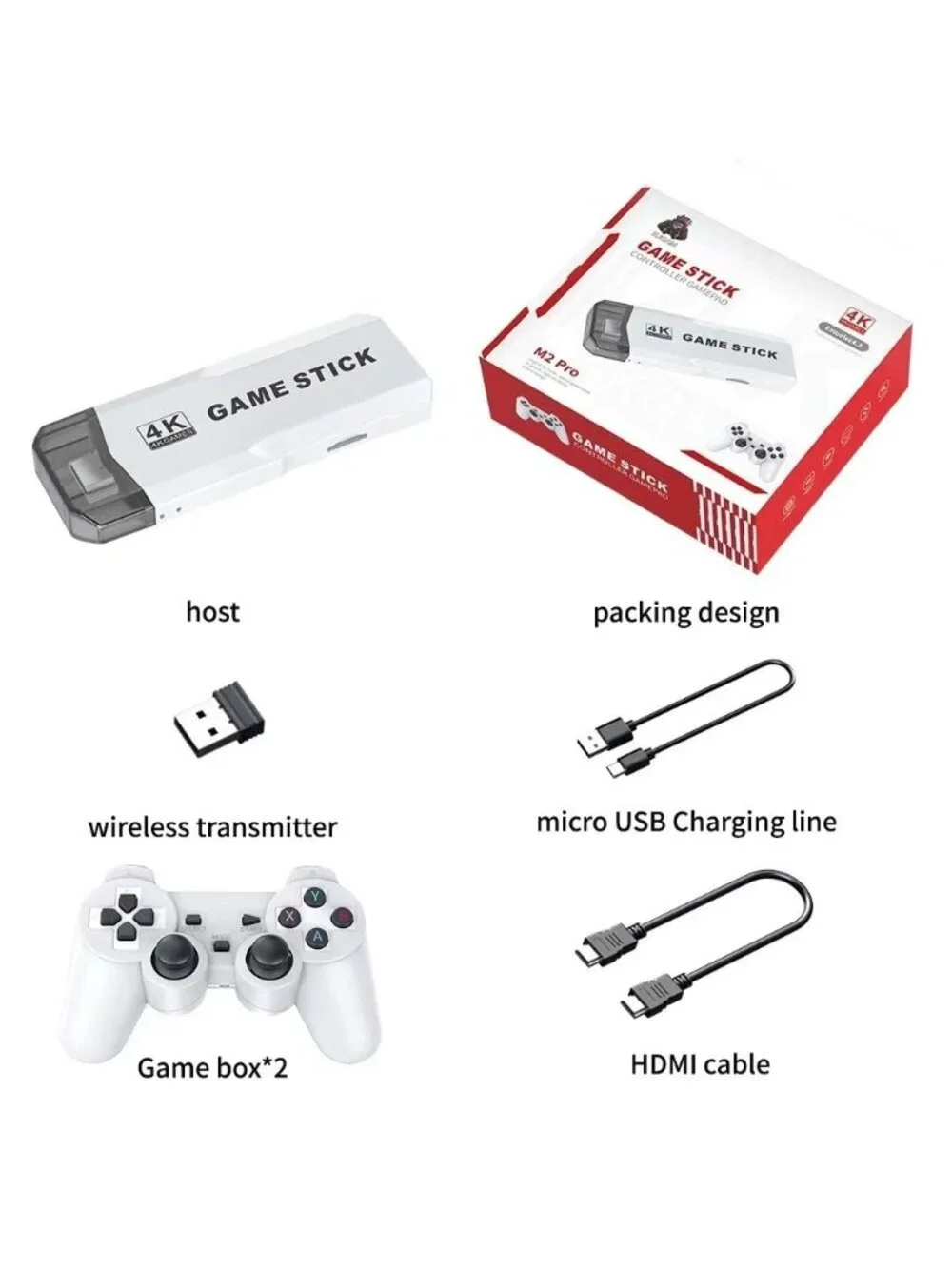 M2 Plus Retro Game Stick 4K HDMI with 2.4G Wireless Controllers